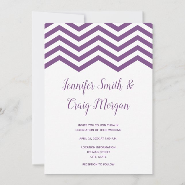 White and Purple Chevron Trim Wedding Invitation (Front)