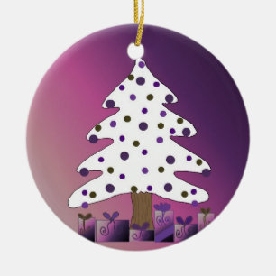 White and Purple Christmas Tree Ceramic Tree Decoration