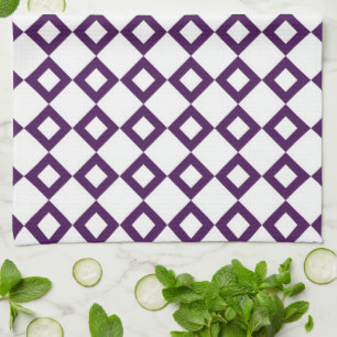 White and Purple Diamond Pattern Tea Towel