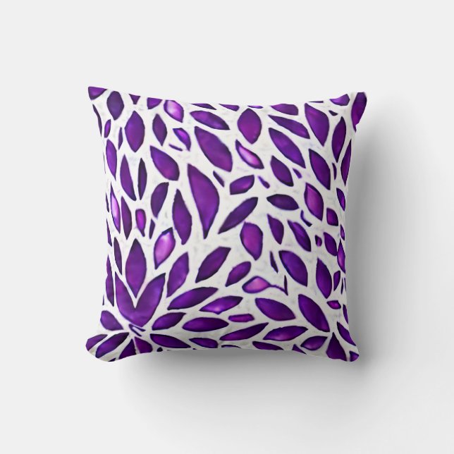 White and Purple Floral Design Throw Pillow (Front)