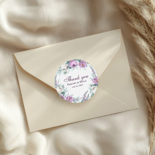 White and Purple Flower Wedding Thank You Sticker