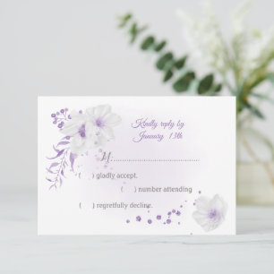 white and purple flowers botanical RSVP card