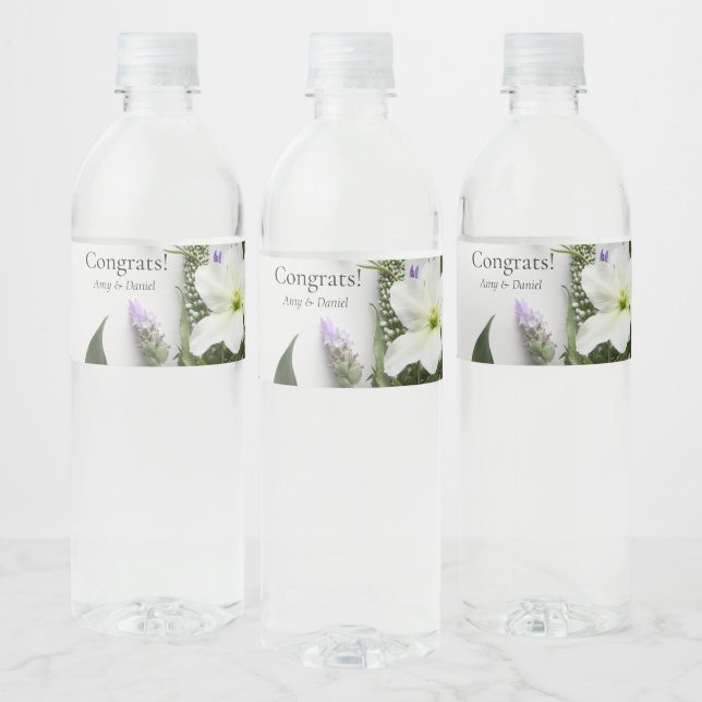 White and purple flowers, leaves Label Set (Bottles)