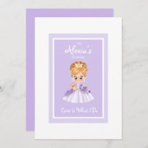 White and purple little princess birthday invitati
