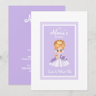White and purple little princess birthday invitati invitation