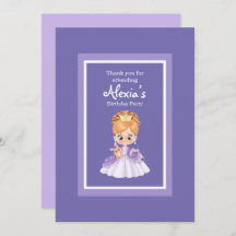 White and purple little princess invitation