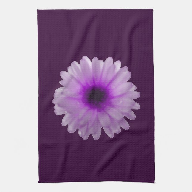 White and Purple Marigold Kitchen Towel (Vertical)