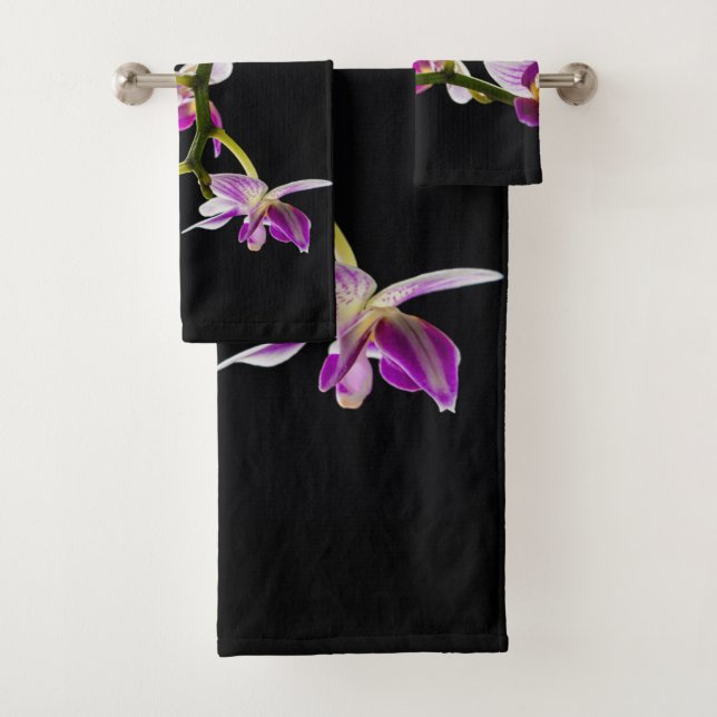 White and purple orchid bath towel set (Insitu)