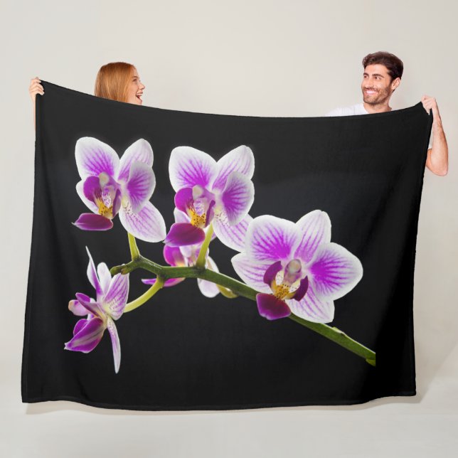 White and purple orchid fleece blanket (In Situ)