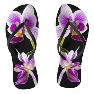 White and purple orchid flip flops