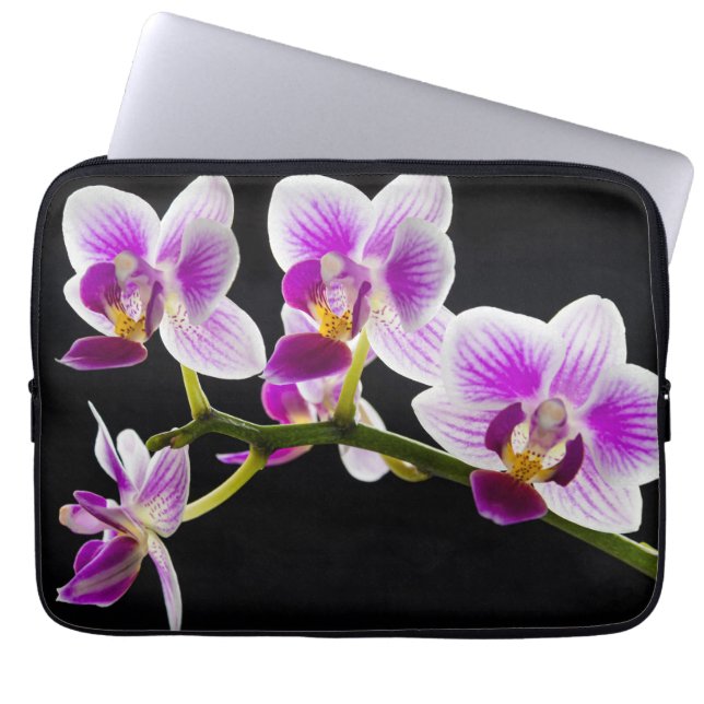 White and purple orchid laptop sleeve (Front)
