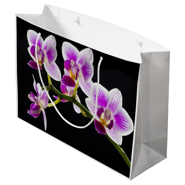 White and purple orchid large gift bag (Back Angled)