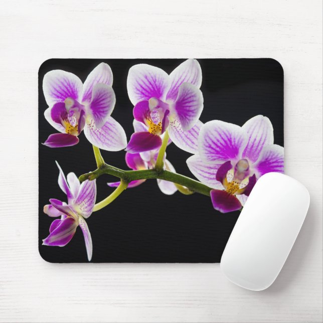 White and purple orchid mouse mat (With Mouse)