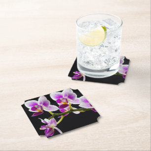 White and purple orchid paper coaster