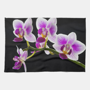 White and purple orchid tea towel