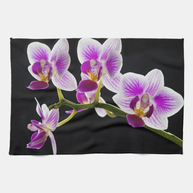 White and purple orchid tea towel (Horizontal)