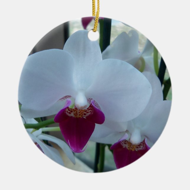 white and purple orchids ceramic tree decoration (Front)