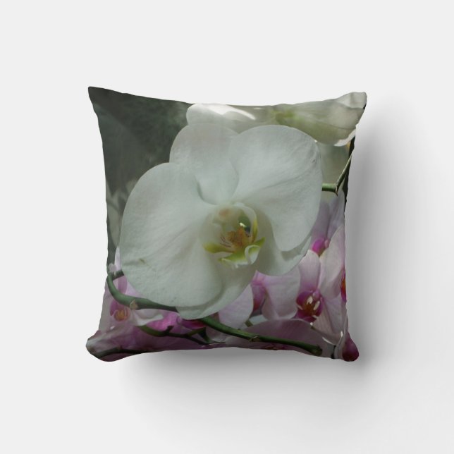 White and Purple Orchids Cushion (Front)