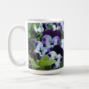 White And Purple Pansies On Bush, Coffee Mug