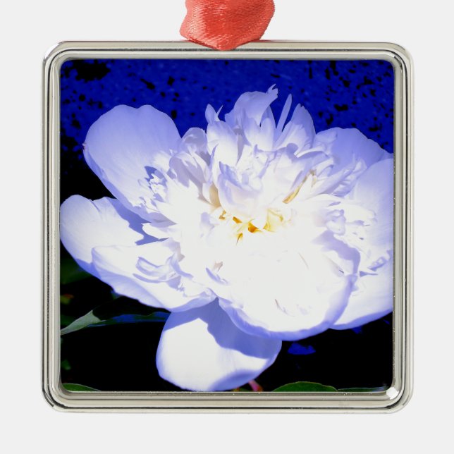 White and purple Peony photo Metal Tree Decoration (Front)