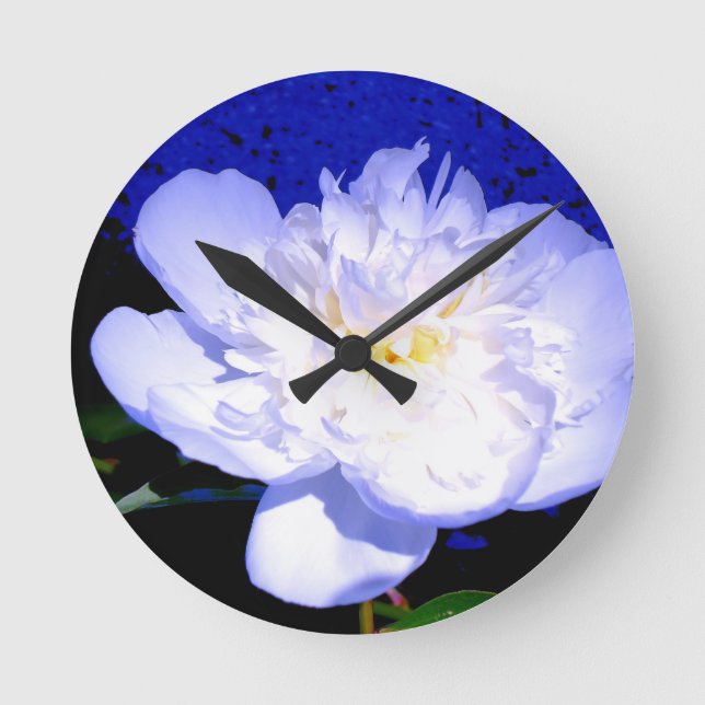 White and purple Peony photo Round Clock (Front)