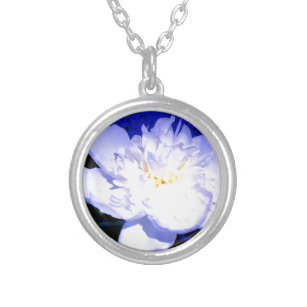 White and purple Peony photo Silver Plated Necklace