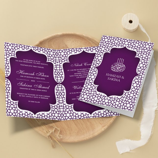 White and Purple Persian Style Muslim Wedding Invitation (Creator Uploaded)