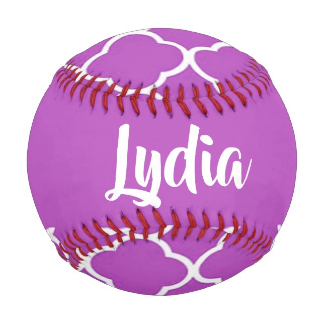 White and purple quatrefoil pattern baseball (Front)