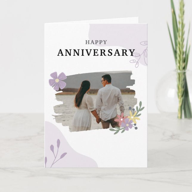 White and Purple Simple Happy Anniversary Card (Front)