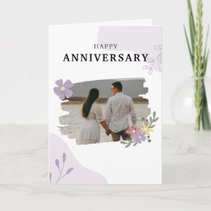 White and Purple Simple Happy Anniversary Card