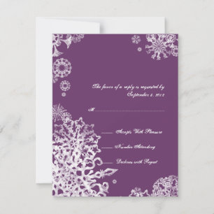 White and Purple Snowflakes Wedding RSVP 3 Card