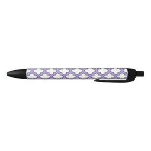 White and Purple Trellis, Lattice, Quatrefoil Black Ink Pen