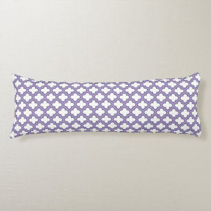 White and Purple Trellis, Lattice, Quatrefoil Body Cushion