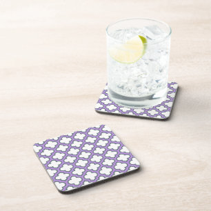 White and Purple Trellis, Lattice, Quatrefoil Coaster