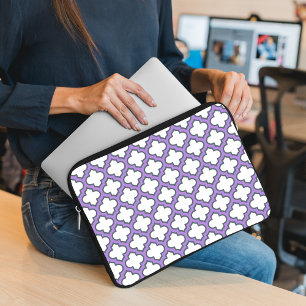White and Purple Trellis, Lattice, Quatrefoil Laptop Sleeve