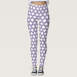 White and Purple Trellis, Lattice, Quatrefoil Leggings