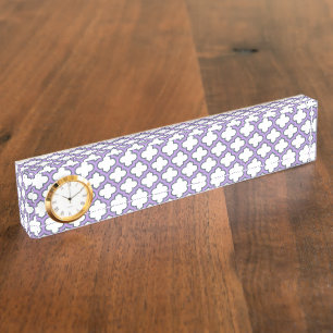 White and Purple Trellis, Lattice, Quatrefoil Nameplate