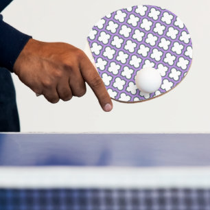 White and Purple Trellis, Lattice, Quatrefoil Ping Pong Paddle