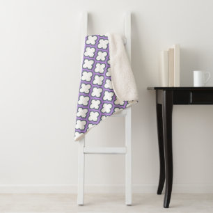 White and Purple Trellis, Lattice, Quatrefoil Sherpa Blanket