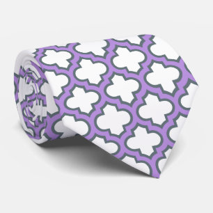 White and Purple Trellis, Lattice, Quatrefoil Tie