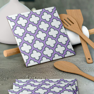 White and Purple Trellis, Lattice, Quatrefoil Tile