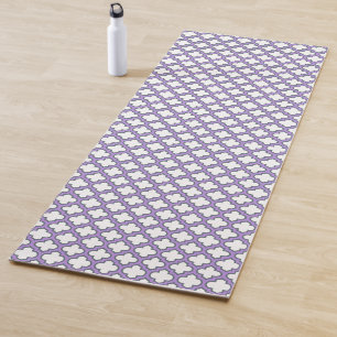 White and Purple Trellis, Lattice, Quatrefoil Yoga Mat