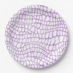 White and Purple Watercolor Crocodile Skin Pattern Paper Plate