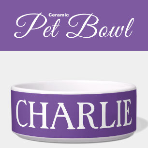 White and purple with a name cat or dog bowl