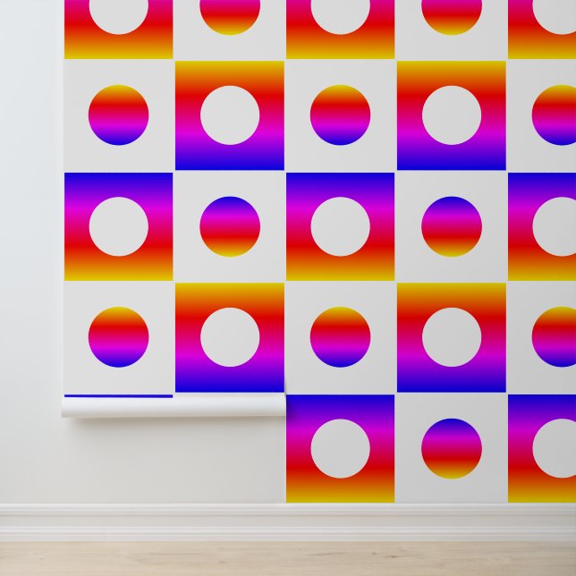 White and Rainbow Colours Checked Dots Art Pattern Wallpaper (Application)