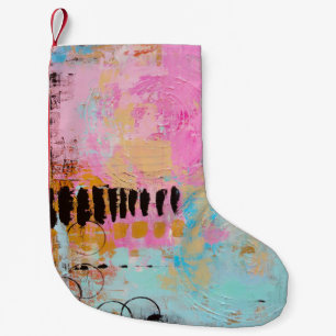 White and red abstract painting small christmas stocking