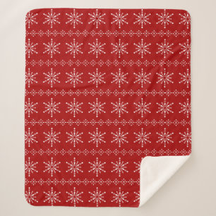 White and red Christmas snowflakes pattern Sherpa Blanket