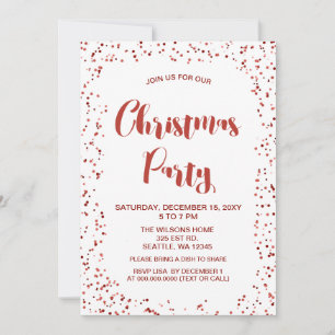 White and Red confetti Modern Christmas Party Invitation