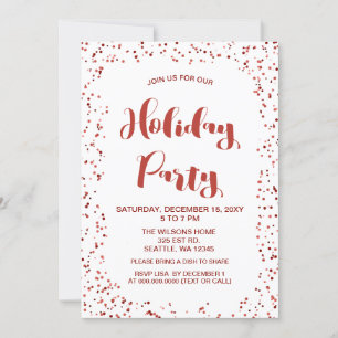White and Red confetti Modern holiday Party Invitation