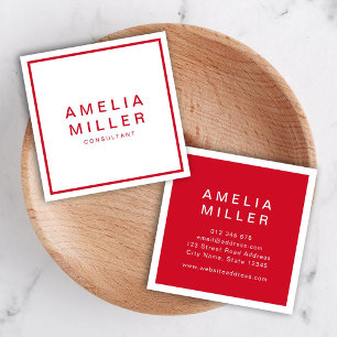 White and Red Corporate Modern Professional Square Business Card